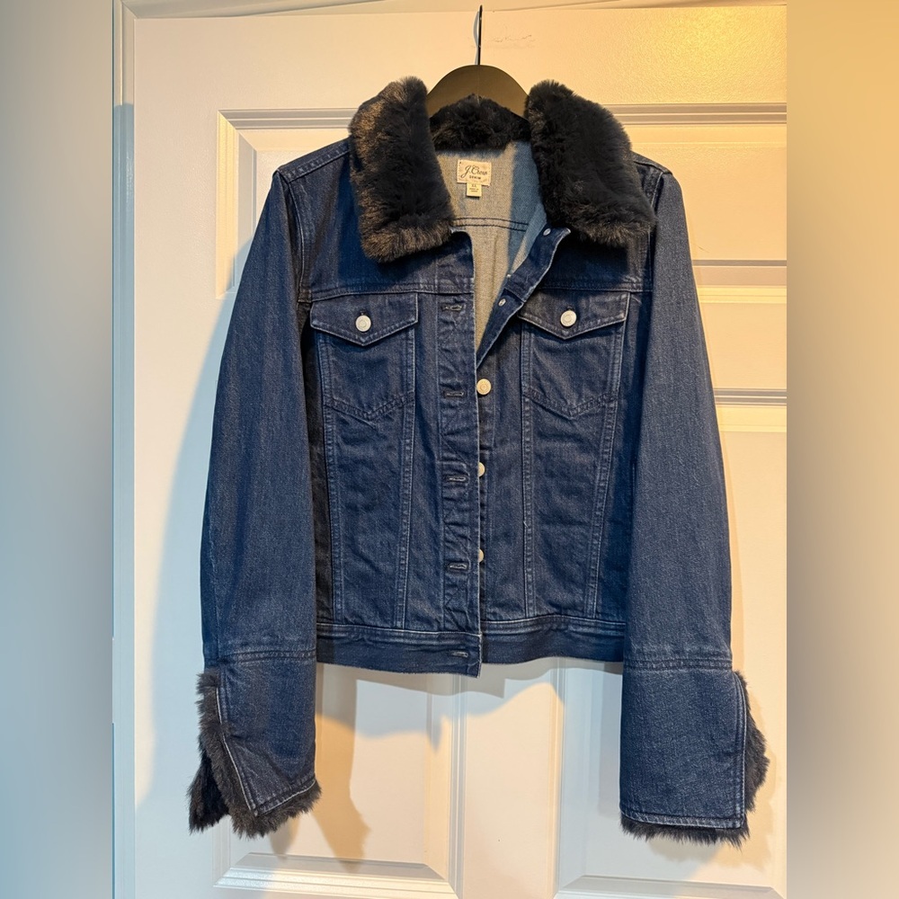JCrew Classic Denim Jacket with Faux Fur Collar Size XL - Picture 2 of 6